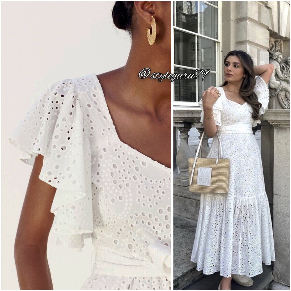 NWT, ZARA, White Embroidered Eyelet Midi Dress - Picture 4 of 5
